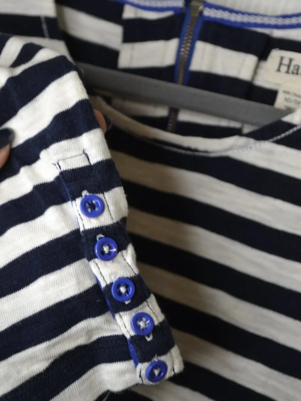Hatley Navy& White Striped Nautical Dress with 3/4 Sleeves & Bright Blue Accents
